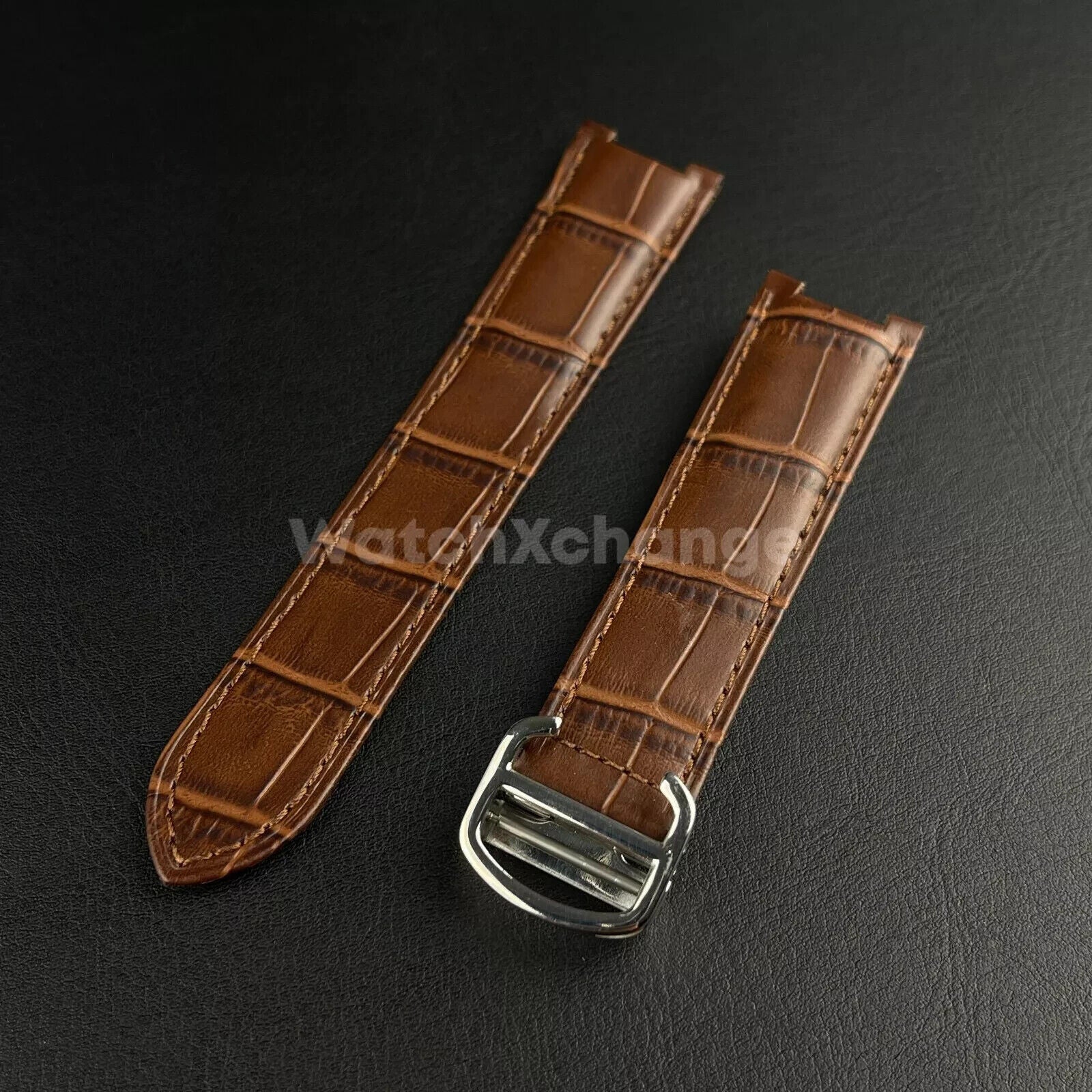 Brown Genuine Leather Strap Band fit Cartier Pasha Watch Clasp Buckle 18 - 21mm