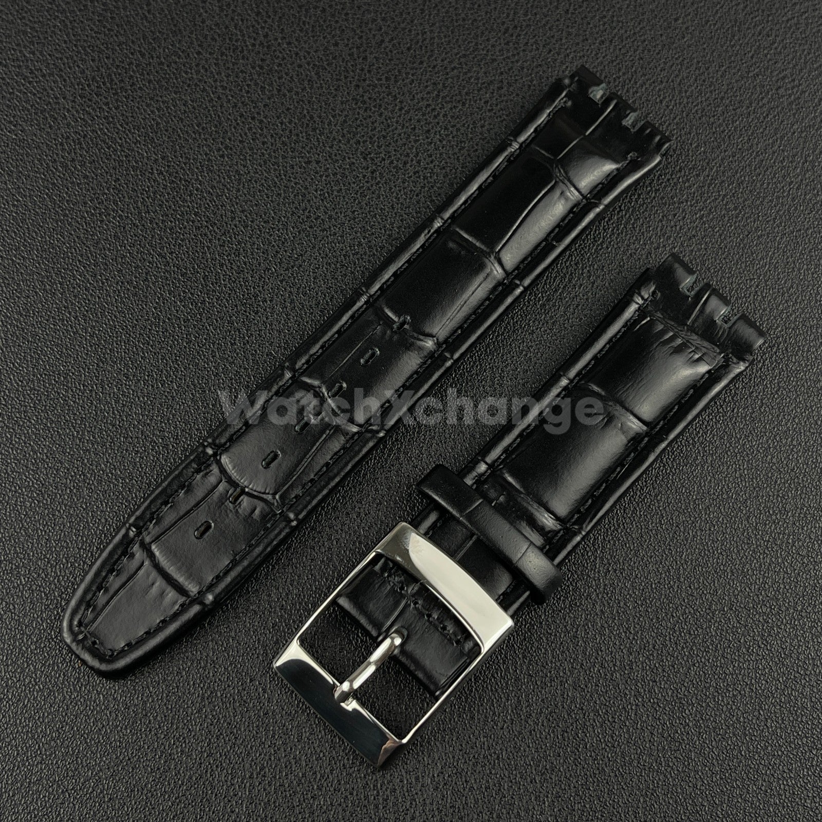 Black Alligator Grain Genuine Leather Watch Band Strap 17 19mm for SWATCH