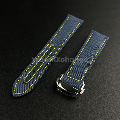 Blue Breathable Nylon Canvas Watch Band Strap Sport for Omega Seamaster 20mm