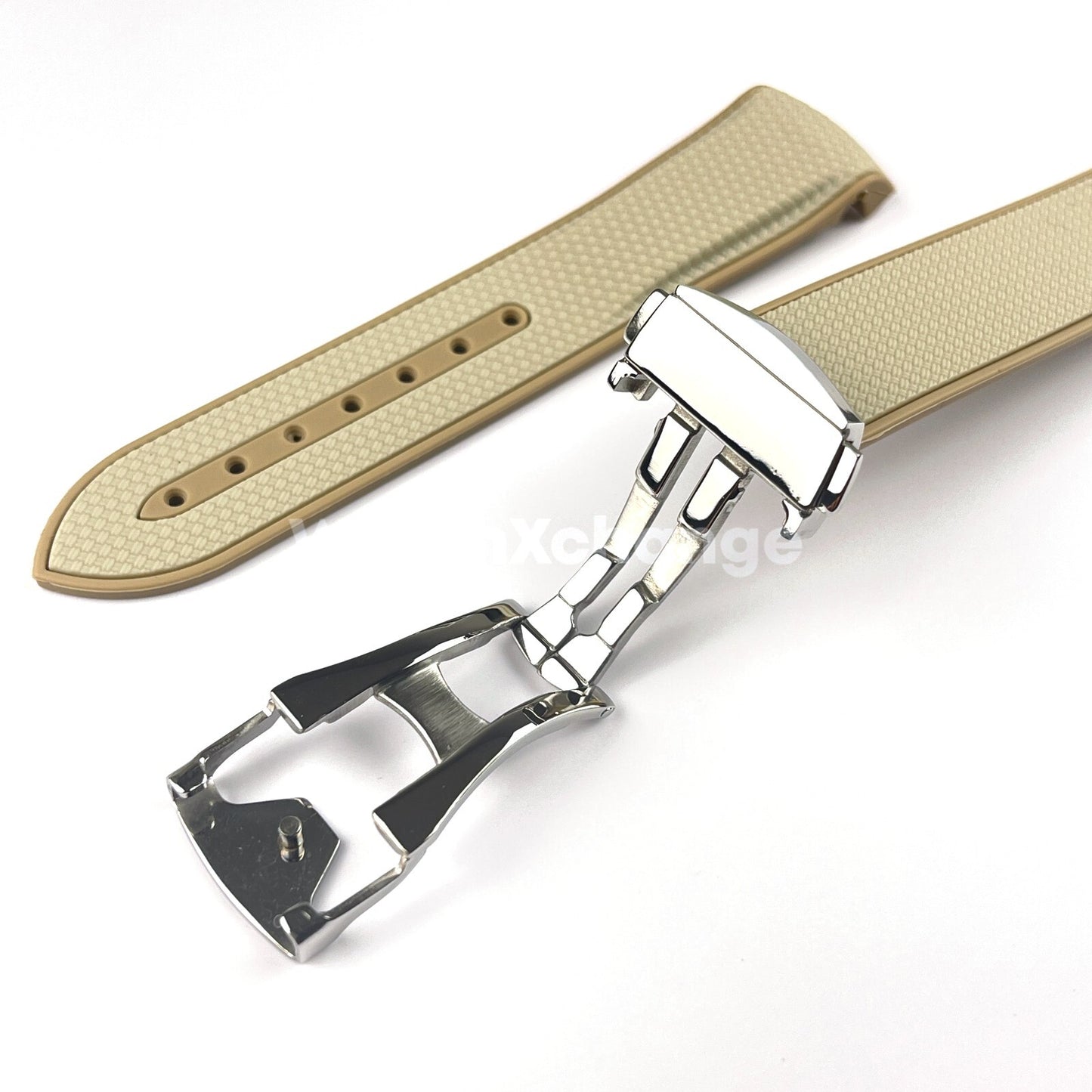 Khaki Beige Curved End Silicone Rubber Watch Strap For Omega Seamaster 20mm