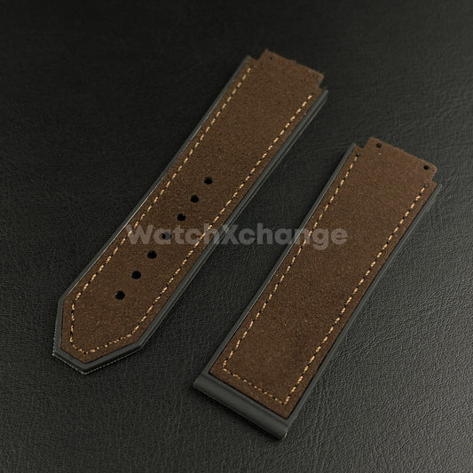 Dark Brown Leather Suede Watch Strap Band 26*19mm Fit HUBLOT BIG BANG