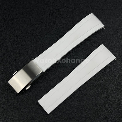 White Rubber Watch Strap Deployment Clasp Cut To Size Quick Release 20mm 22mm