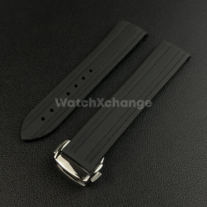 Black Omega Seamaster 41mm 300M Silicone Rubber Curved End Strap 20mm With Clasp
