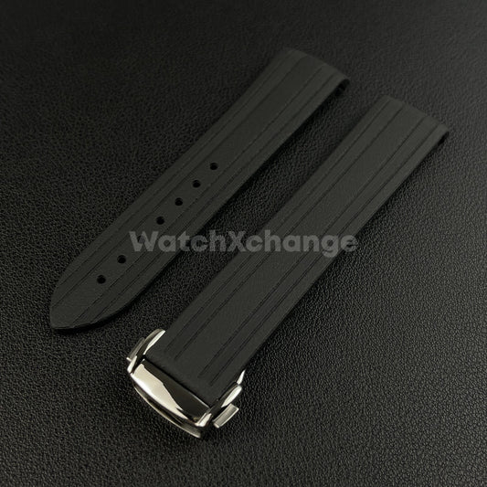 Black Omega Seamaster 41mm 300M Silicone Rubber Curved End Strap 20mm With Clasp