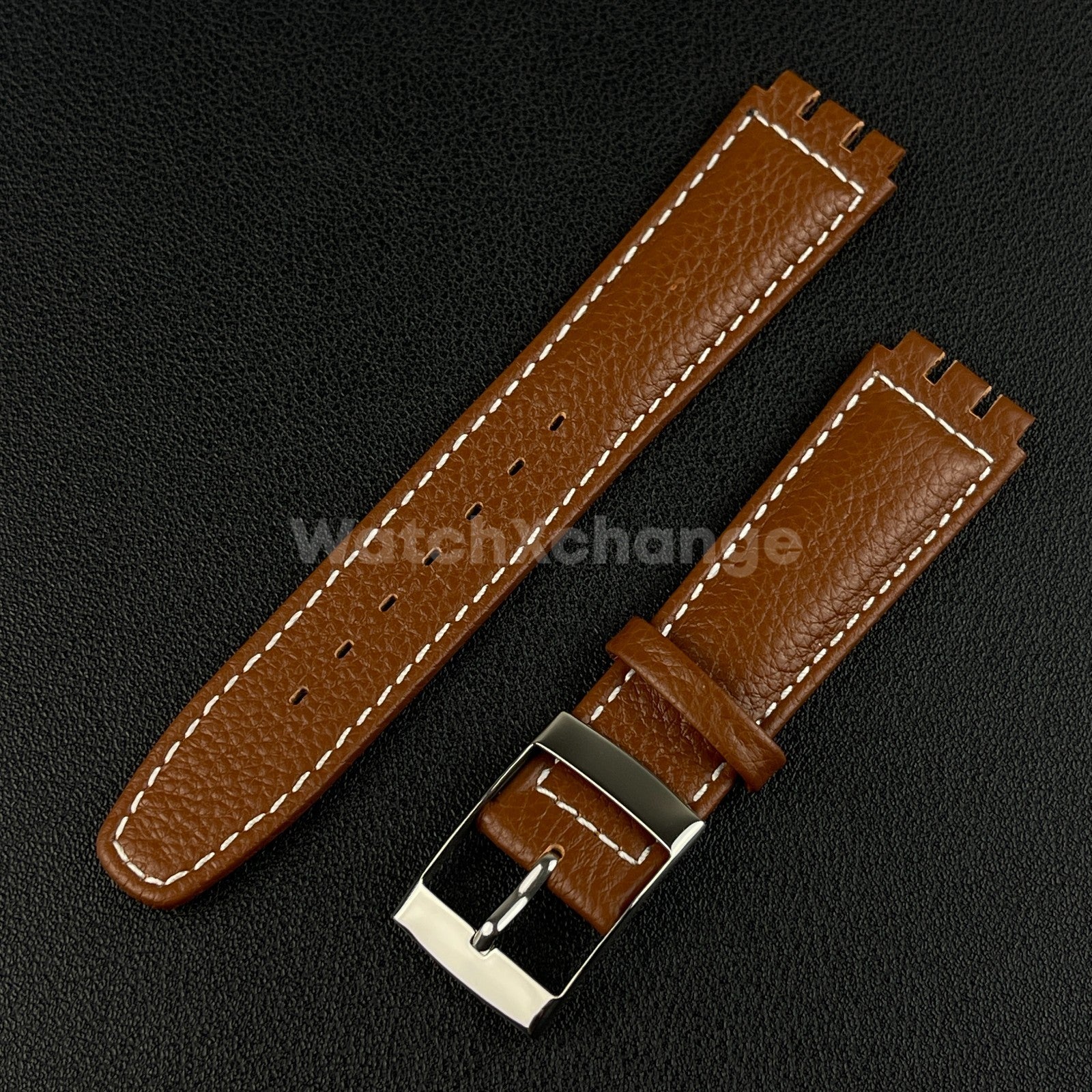 Brown Genuine Leather Watch Band Strap 17mm for SWATCH YCS YAS YGS