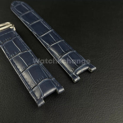 Blue Genuine Leather Strap Band fit Cartier Pasha Watch Clasp Buckle 18 - 21mm