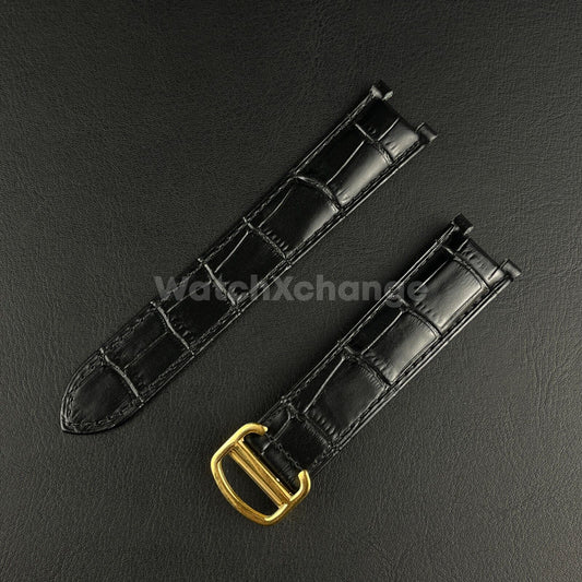 20mm Black Genuine Leather Strap Band fit Cartier Pasha Watch Clasp Buckle