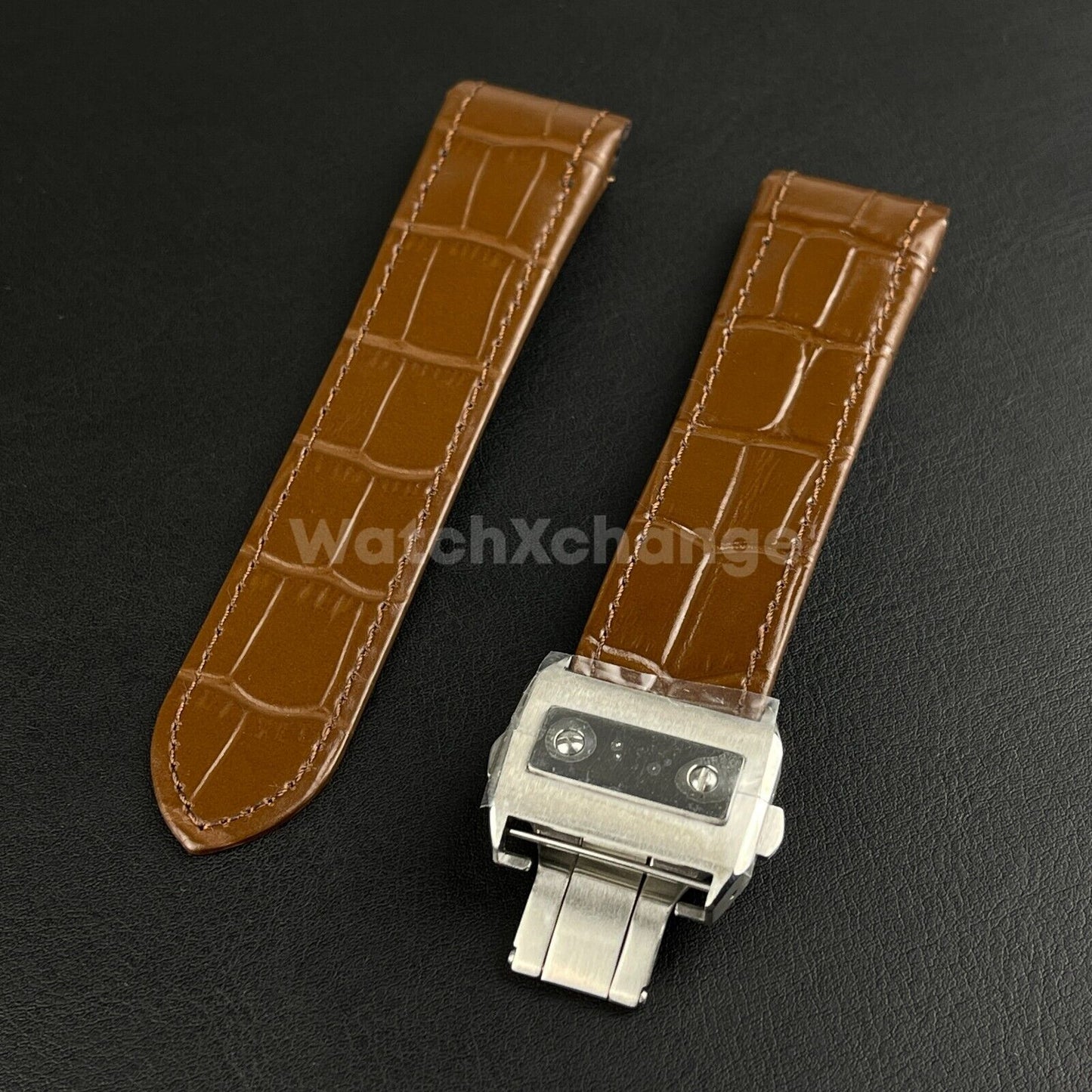 Brown Genuine Leather Watch Straps Mens Band Fits Cartier Santos 23mm