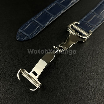 20mm Blue Genuine Leather Strap Band fit Cartier Pasha Watch Clasp Buckle