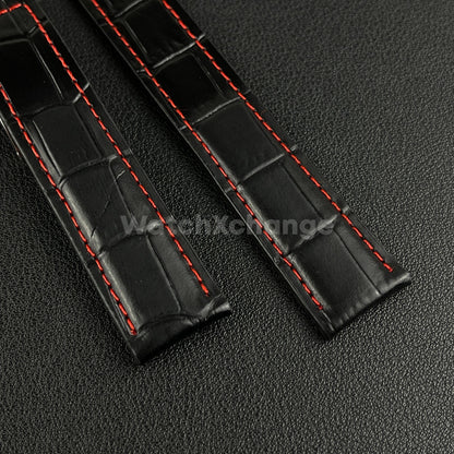 Black & Red Leather Strap For Tag Heuer Monaco Carrera Crocodile 19 20 22mm