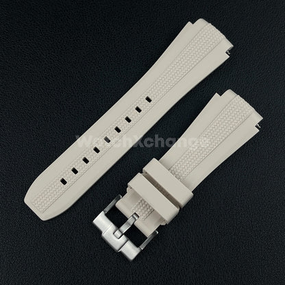 Light Beige 20mm Silicone Rubber Curved End Watch Strap Band For Omega Rolex