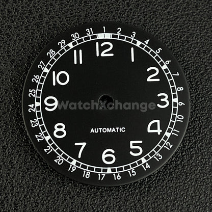 28.5mm Black Pilot Field Watch Dial Replacement for NH35 Watch Movement Parts