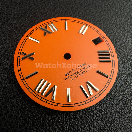 DEFECTIVE 28.5mm Orange Roman Numeral Watch Dial for SEIKO NH35 4R35 Movements