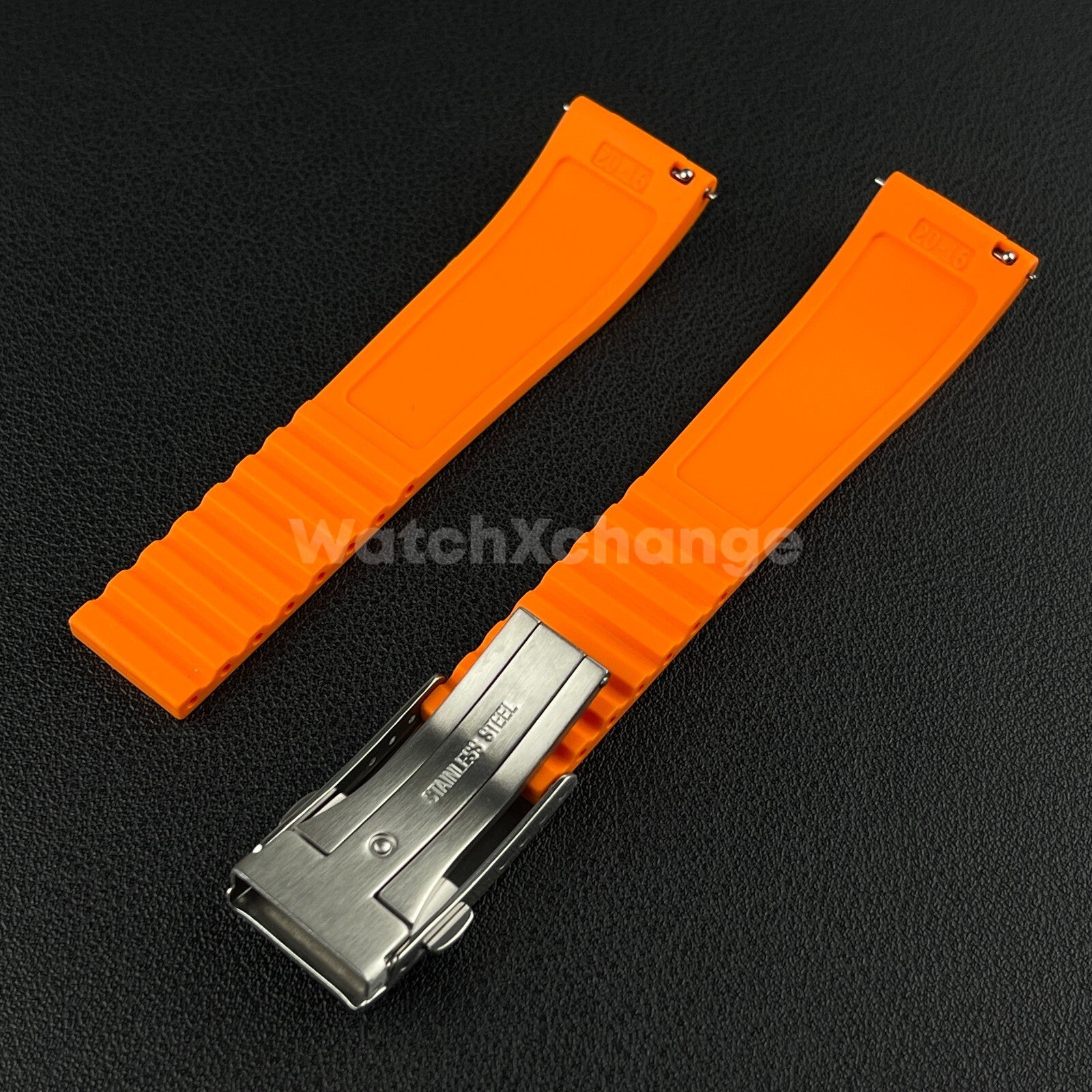 Orange Rubber Watch Strap Deployment Clasp Cut To Size Quick Release 20mm 22mm