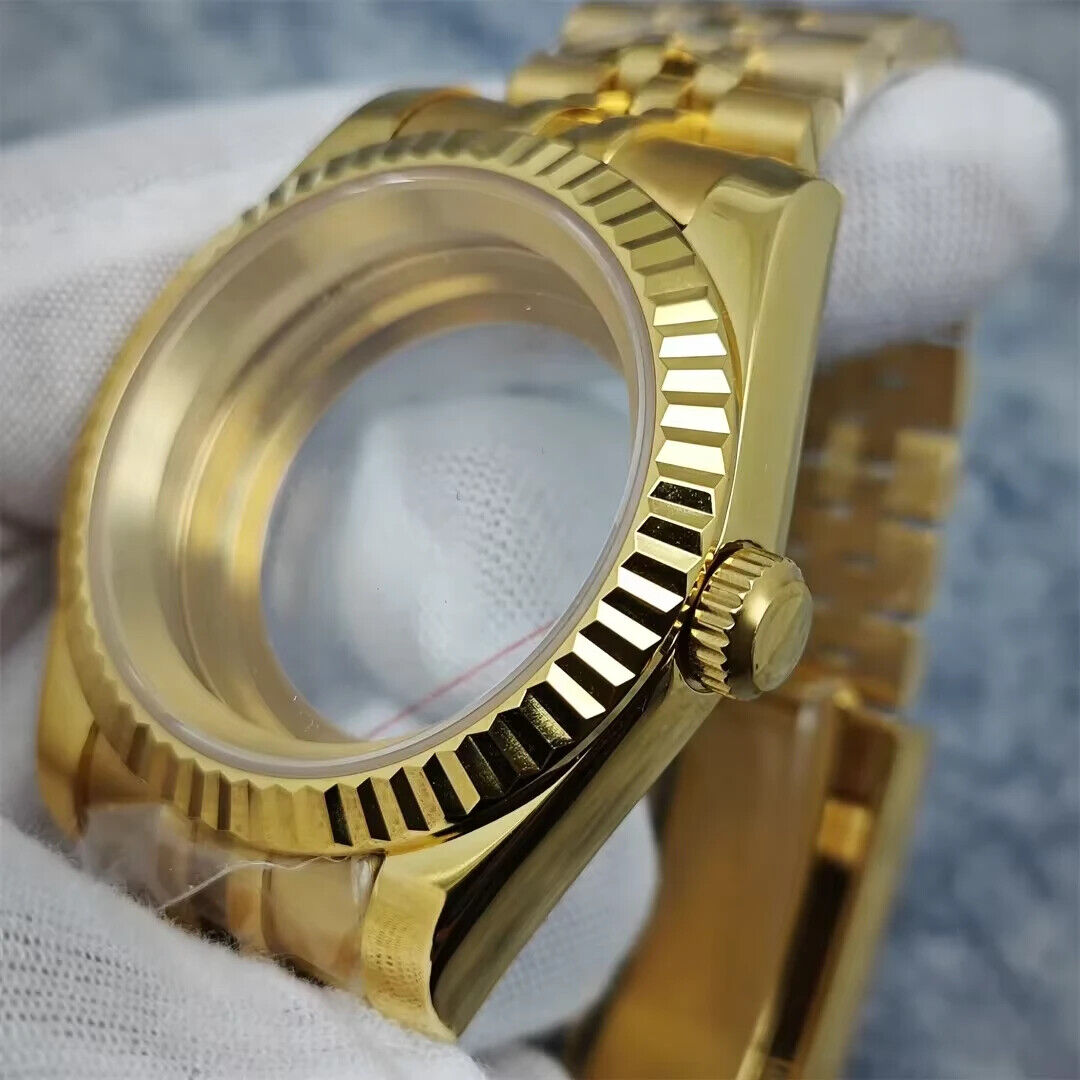 40mm Sapphire Crystal Watch Case Fit NH35 NH36 Jubilee Stainless Steel Gold