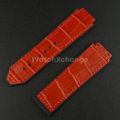 Red Leather Watch Strap Band 26*19mm Fit HUBLOT BIG BANG