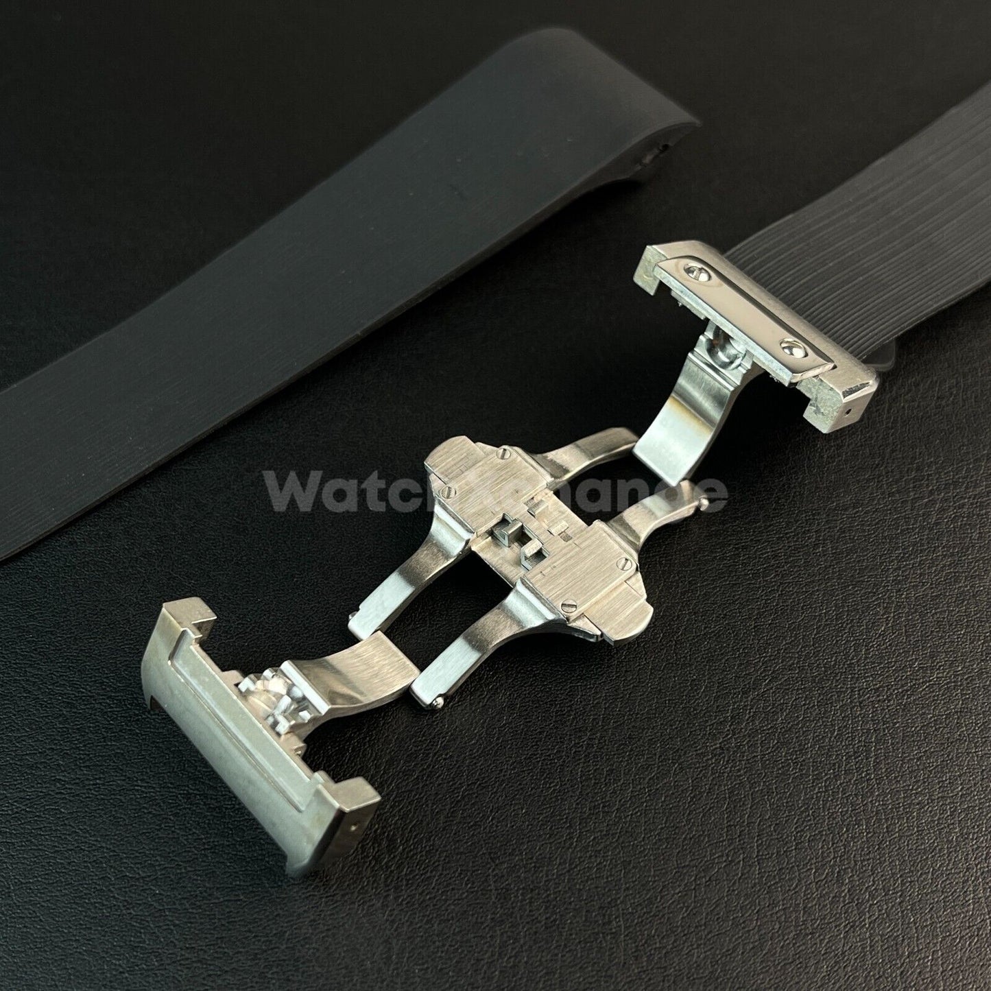 25mm Black Rubber Silicone Strap Band fit CARTIER Santos Watches Clasp Buckle