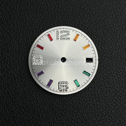28.5mm Silver Rainbow Sunburst Watch Dial for SEIKO NH35 NH36 Movement Parts