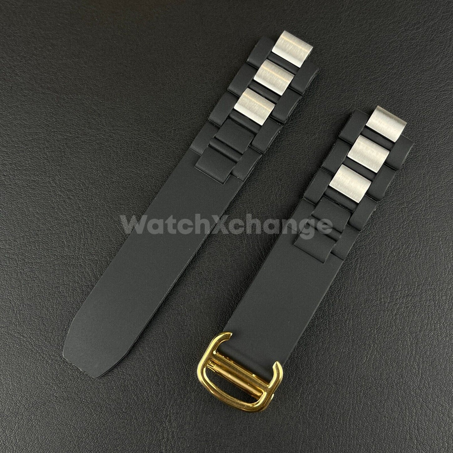 20*10mm Black Gold Rubber Wrist Watch Band Strap For Cartier 21 Chronoscaph