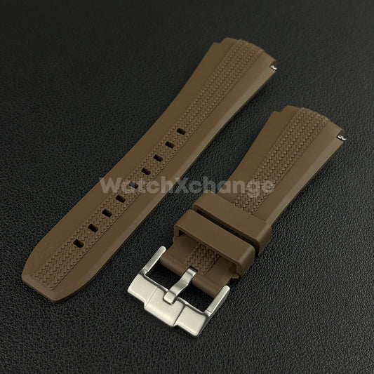 Brown 20mm Silicone Rubber Curved End Watch Strap Band For Omega Rolex