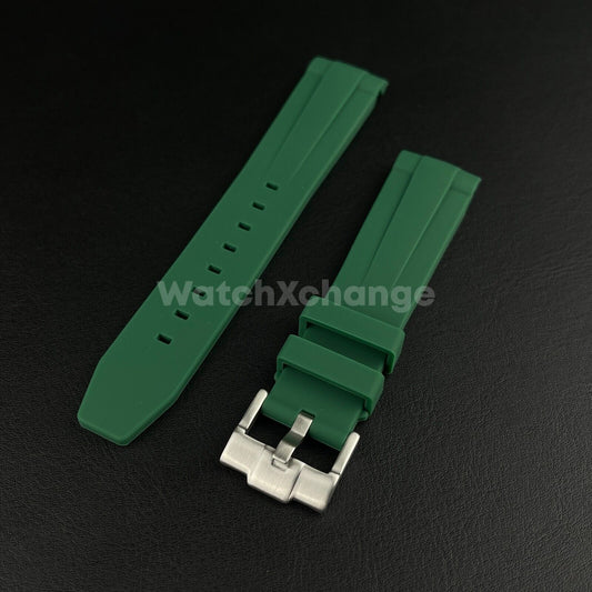 Green 20mm Rubber Curved End Watch Strap Band Made For Rolex Submariner GMT