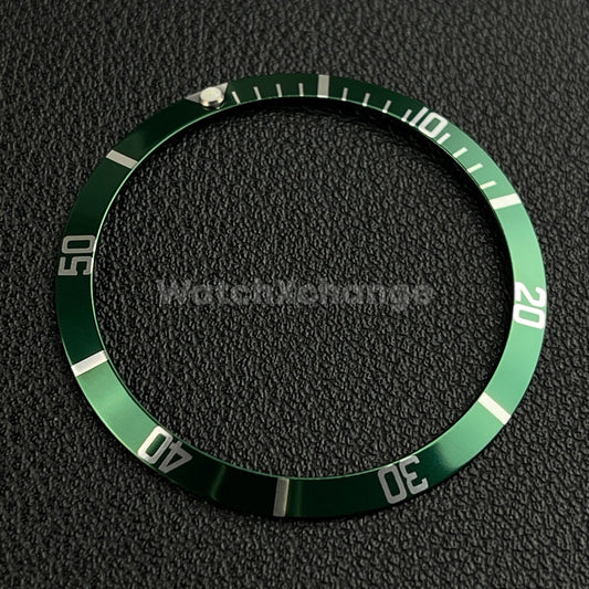Green & Silver 36.5mm Sloped Aluminium Watch Bezel Insert for Rolex Seiko