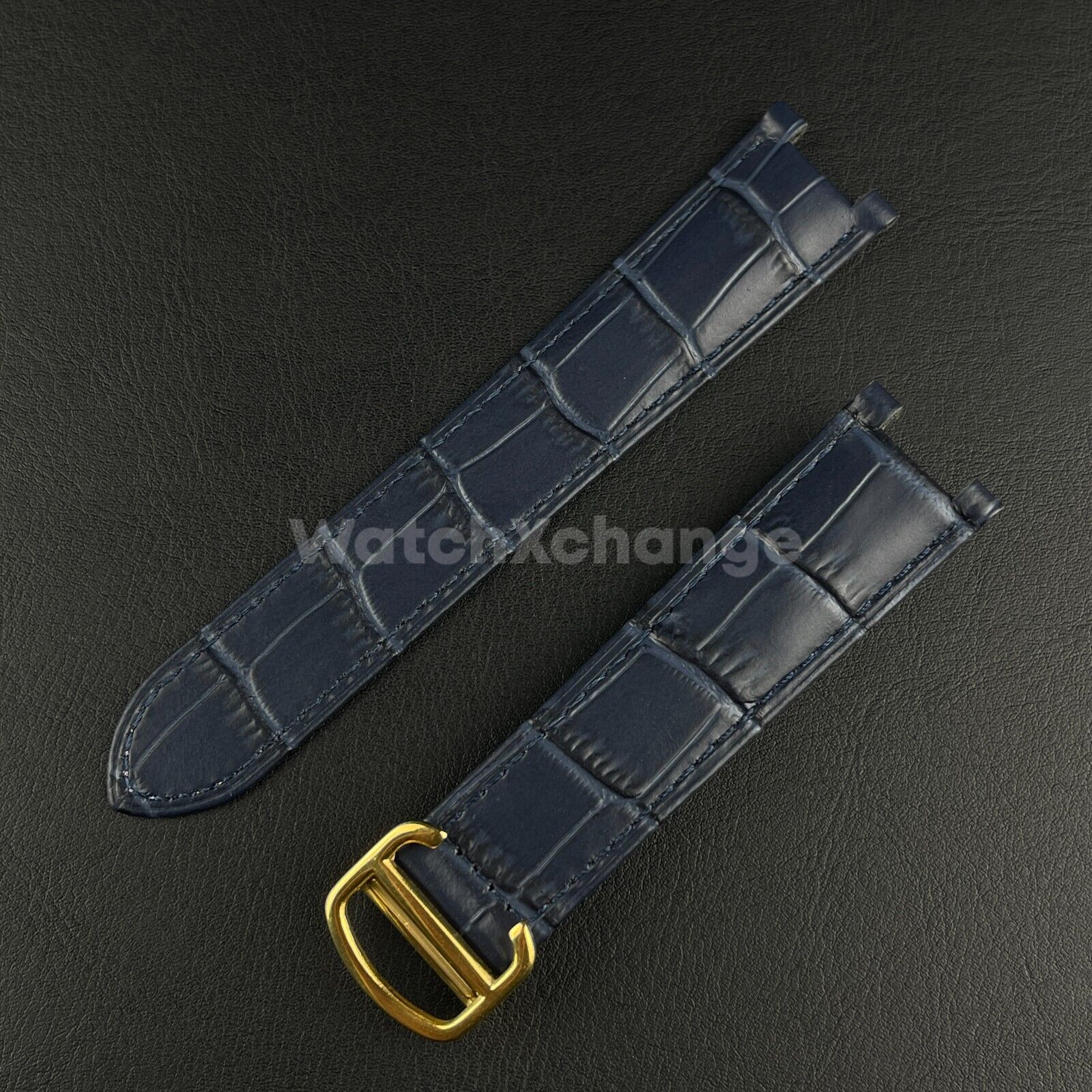 18mm Blue Genuine Leather Strap Band fit Cartier Pasha Watch Clasp Buckle