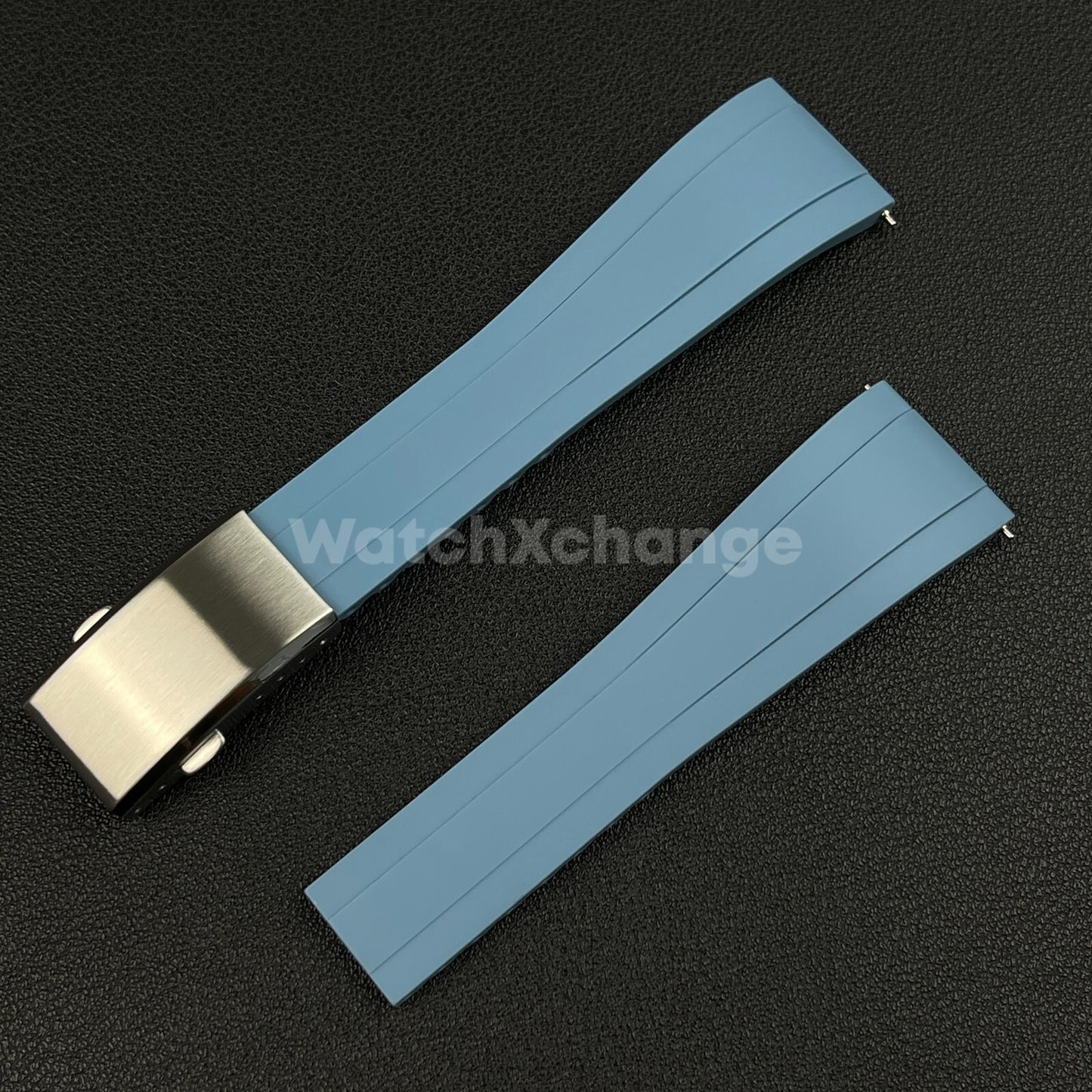 Blue Rubber Watch Strap Deployment Clasp Cut To Size Quick Release 20mm 22mm