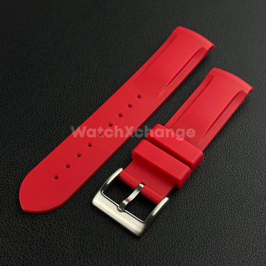 Red 20mm Silicone Rubber Curved End Watch Strap Band For Omega Rolex