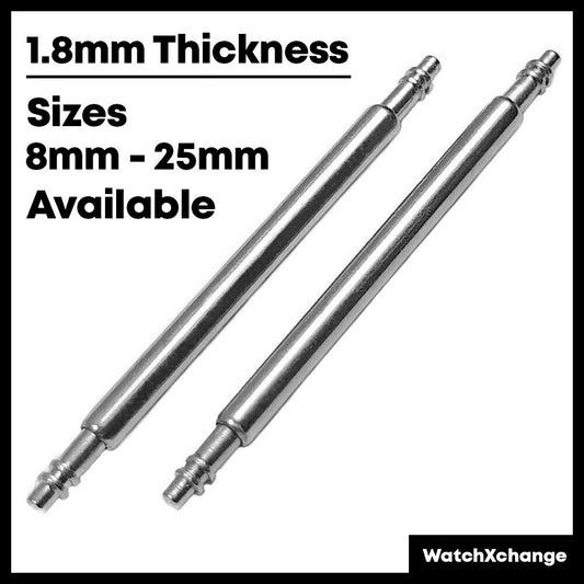 2x A-Grade Watch Strap Spring Bar Pins | 1.8mm Diameter | 8mm - 25mm Sizes