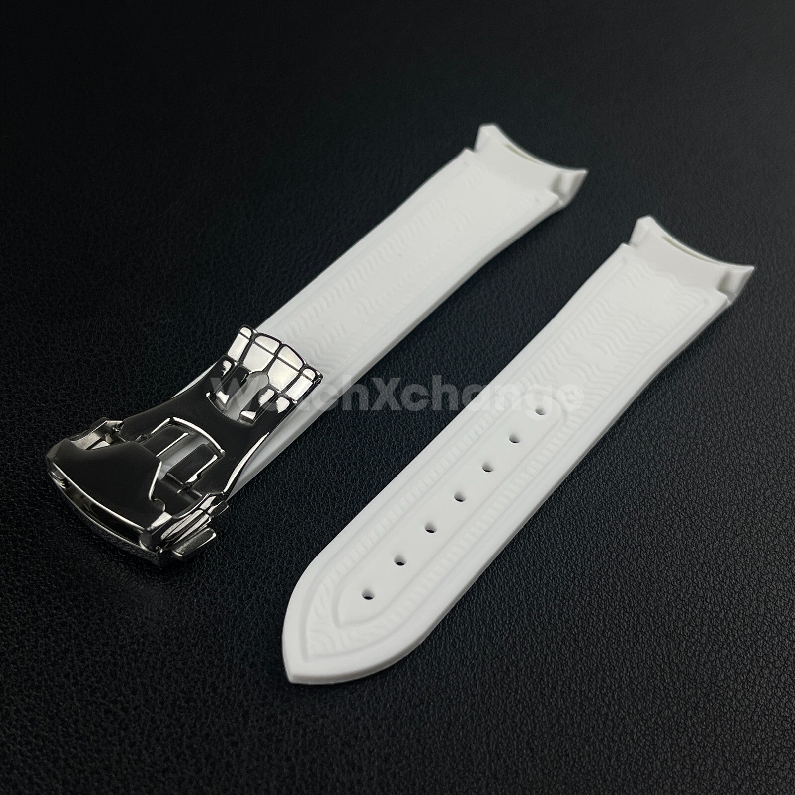 White Curved End Silicone Rubber Watch Strap For Omega Seamaster 20mm