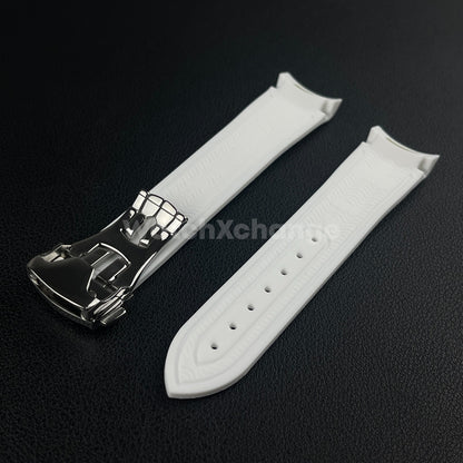 White Curved End Silicone Rubber Watch Strap For Omega Seamaster 20mm