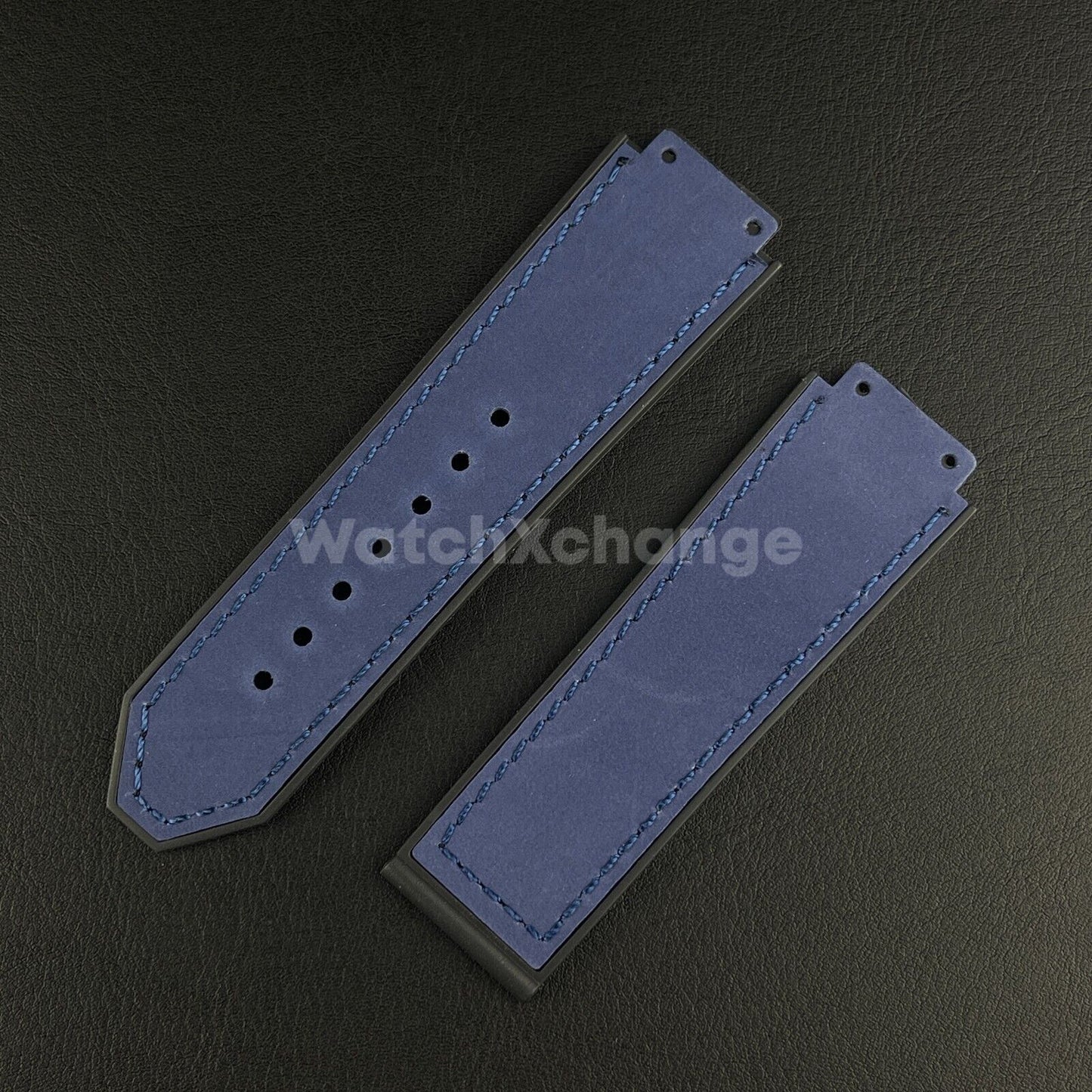 Blue Leather Suede Watch Strap Band 26*19mm Fit HUBLOT BIG BANG