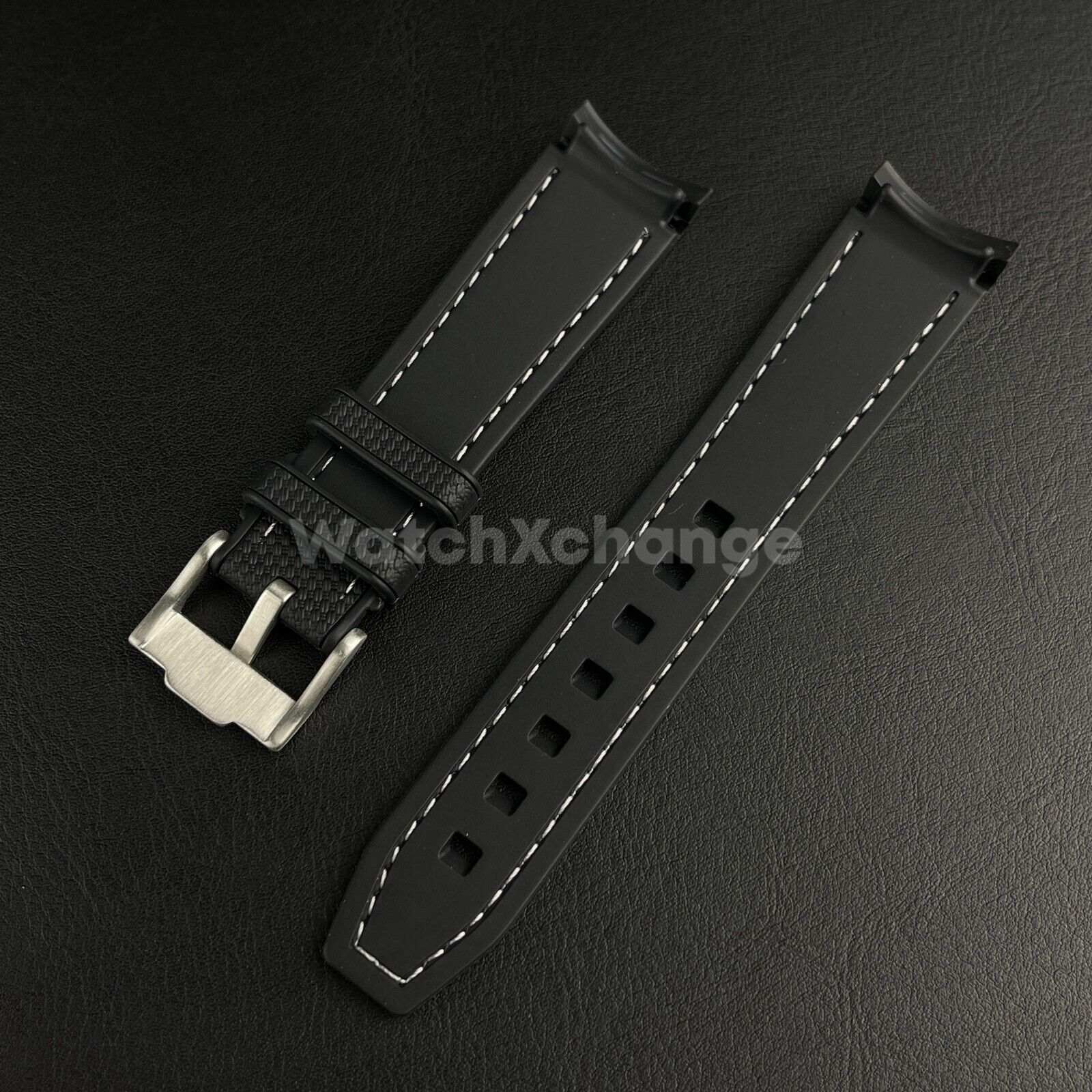 Black 20mm Silicone Rubber Curved End Watch Strap Band For Omega Rolex