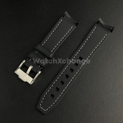 Black 20mm Silicone Rubber Curved End Watch Strap Band For Omega Rolex