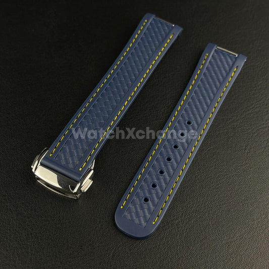 Blue & Yellow Silicone Rubber Watch Strap For Omega Seamaster Aqua Terra 19/20mm