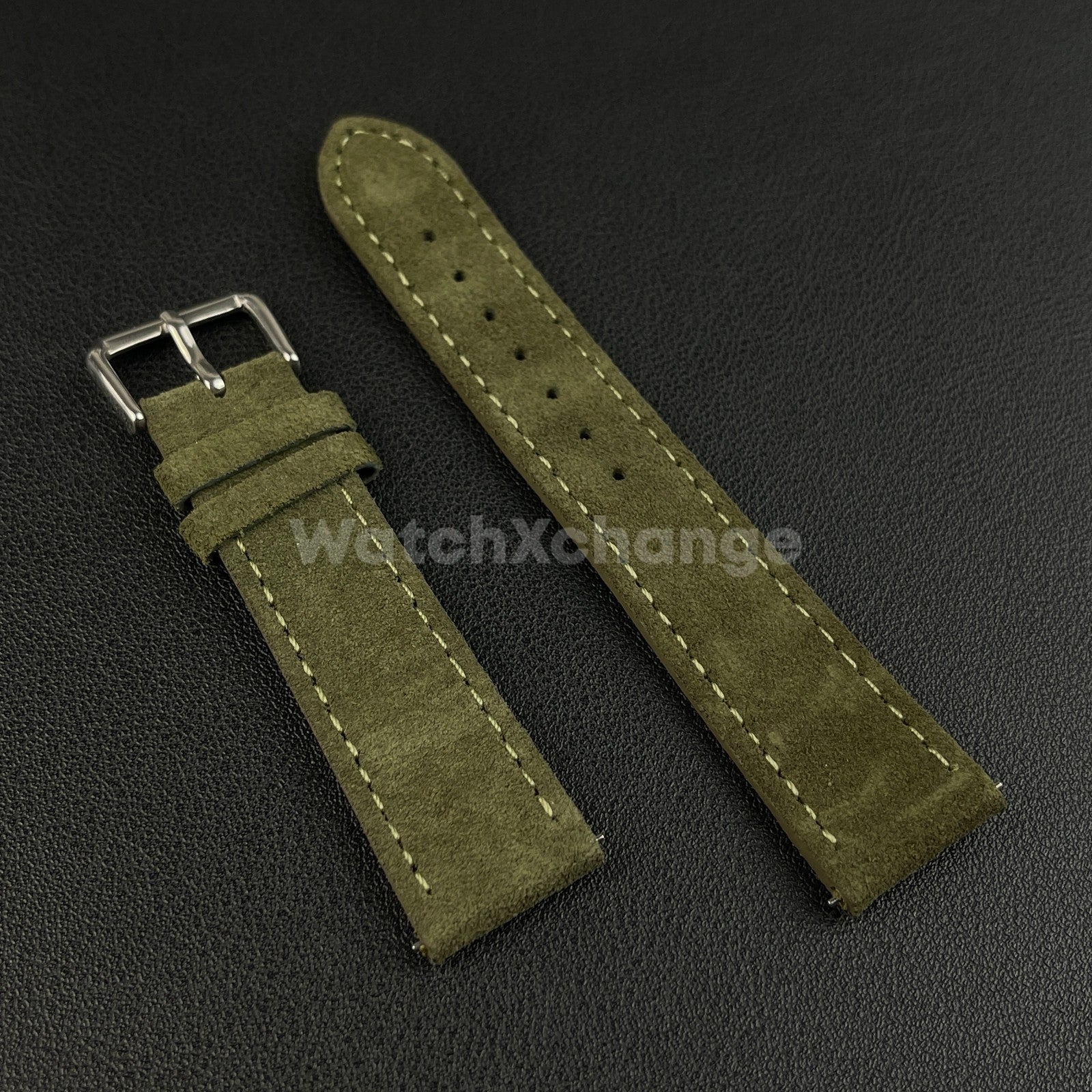 Green Watch Strap Suede Leather Premium Quick Release Band 18 19 20 22mm