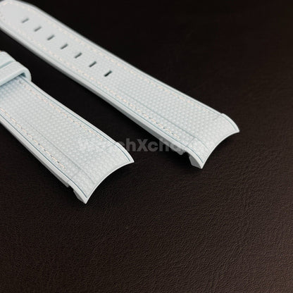 Light Blue 20mm Silicone Rubber Curved End Watch Strap Band For Omega Rolex