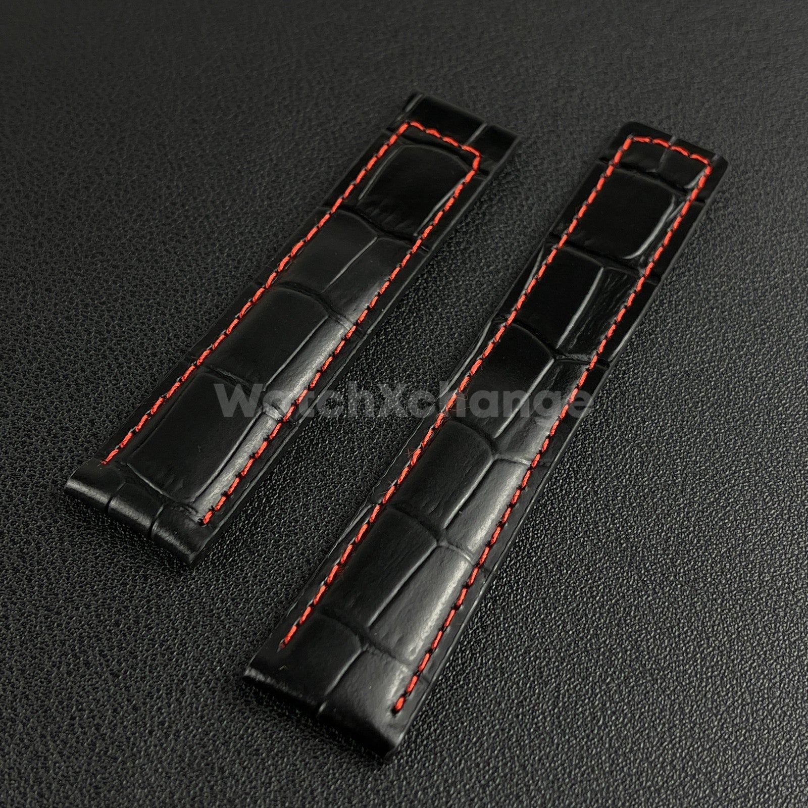 Black & Red Leather Strap For Tag Heuer Monaco Carrera Crocodile 19 20 22mm
