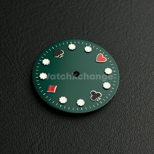 28.5mm Green Poker Watch Dial Blue Luminous for SEIKO NH35 Watch Movement Parts
