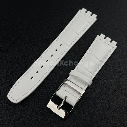 White Alligator Grain Genuine Leather Watch Band Strap 17 19mm for SWATCH