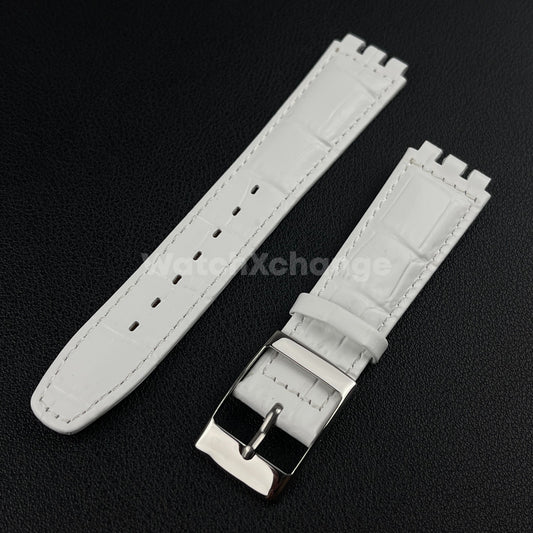 White Alligator Grain Genuine Leather Watch Band Strap 17 19mm for SWATCH