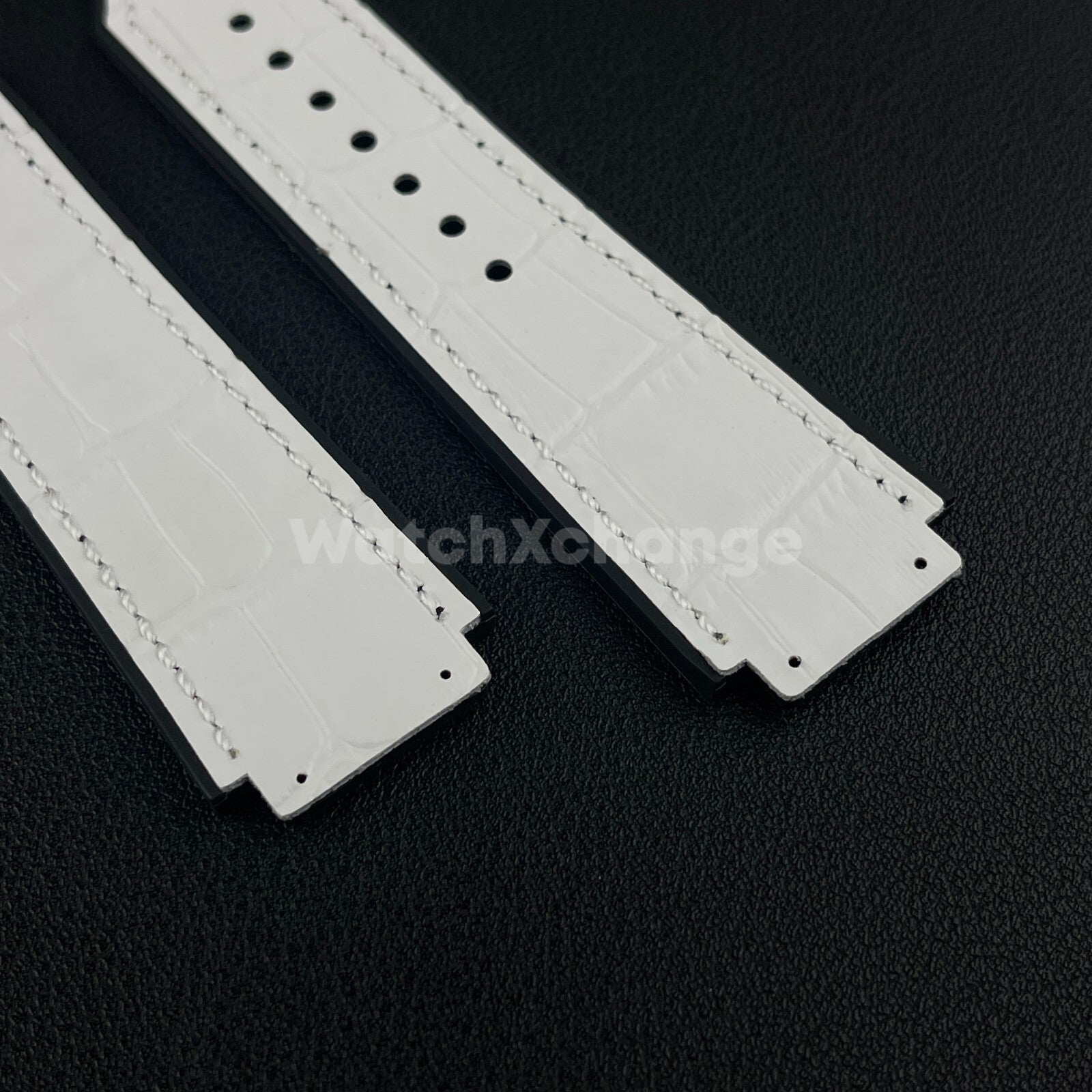 White Leather Watch Strap Band 26*19mm Fit HUBLOT BIG BANG