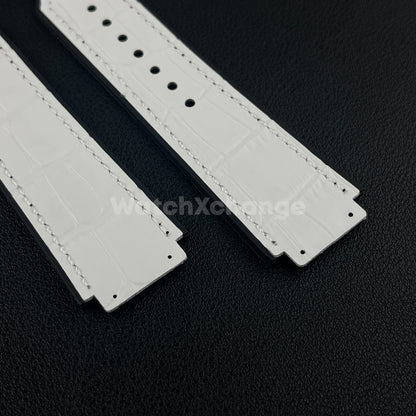 White Leather Watch Strap Band 26*19mm Fit HUBLOT BIG BANG