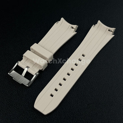 Light Beige 20mm Silicone Rubber Curved End Watch Strap Band For Omega Rolex
