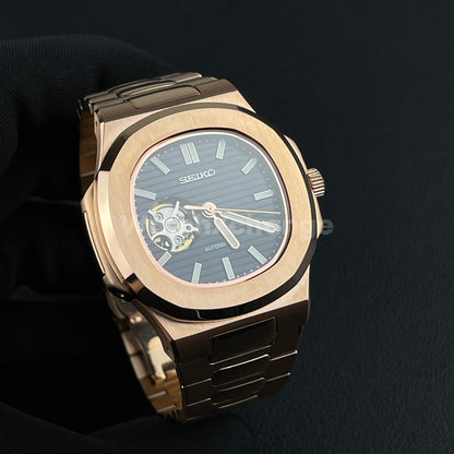 Rose Gold Nautilus Style Seiko Watch NH38 Automatic Movement