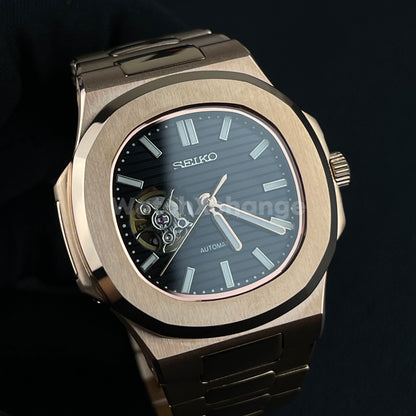Rose Gold Nautilus Style Seiko Watch NH38 Automatic Movement