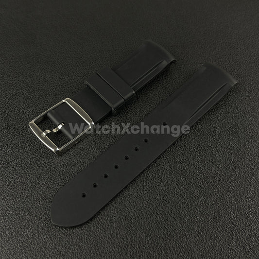 Black 20mm Silicone Rubber Curved End Watch Strap Band For Omega Rolex