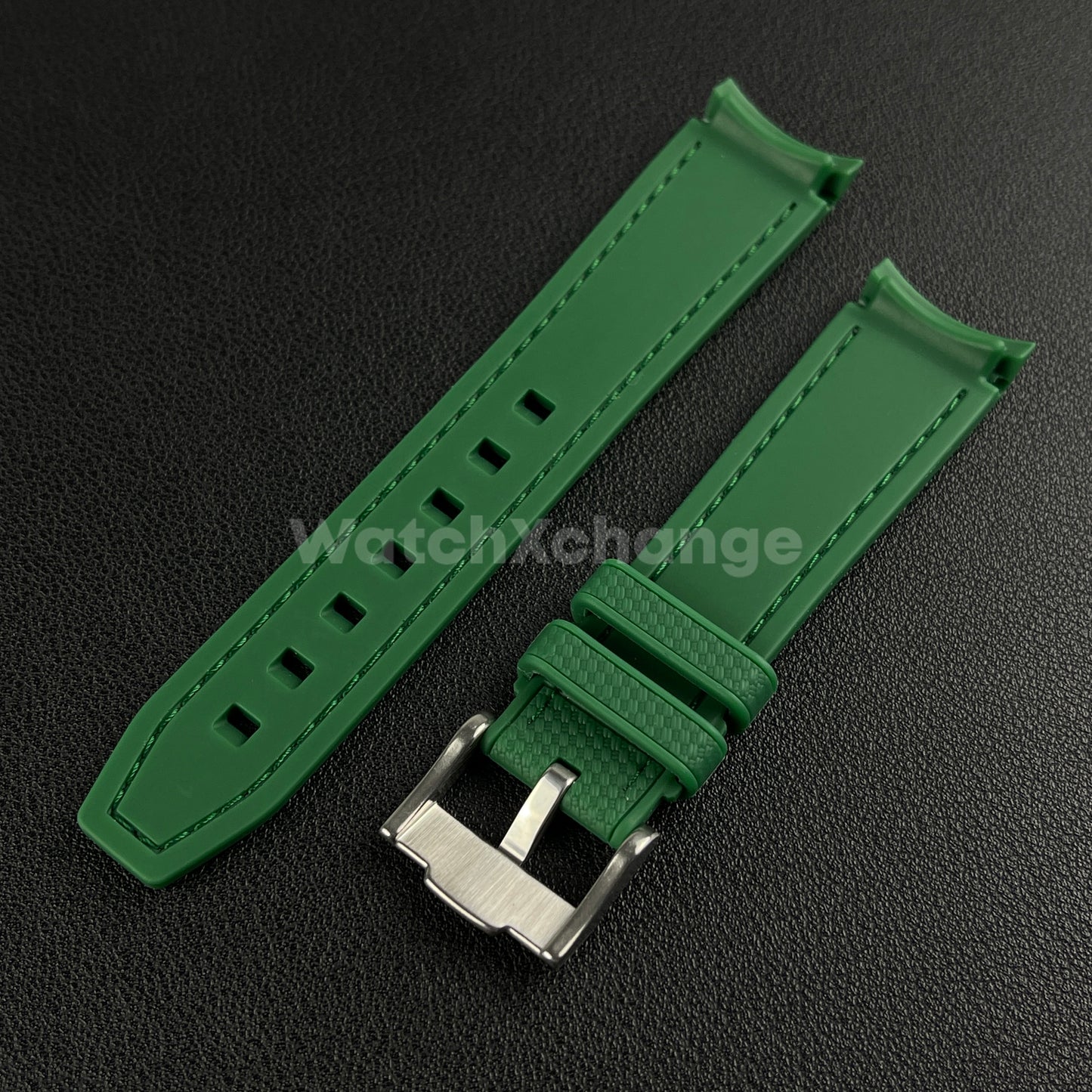 Dark Green 20mm Silicone Rubber Curved End Watch Strap Band For Omega Rolex